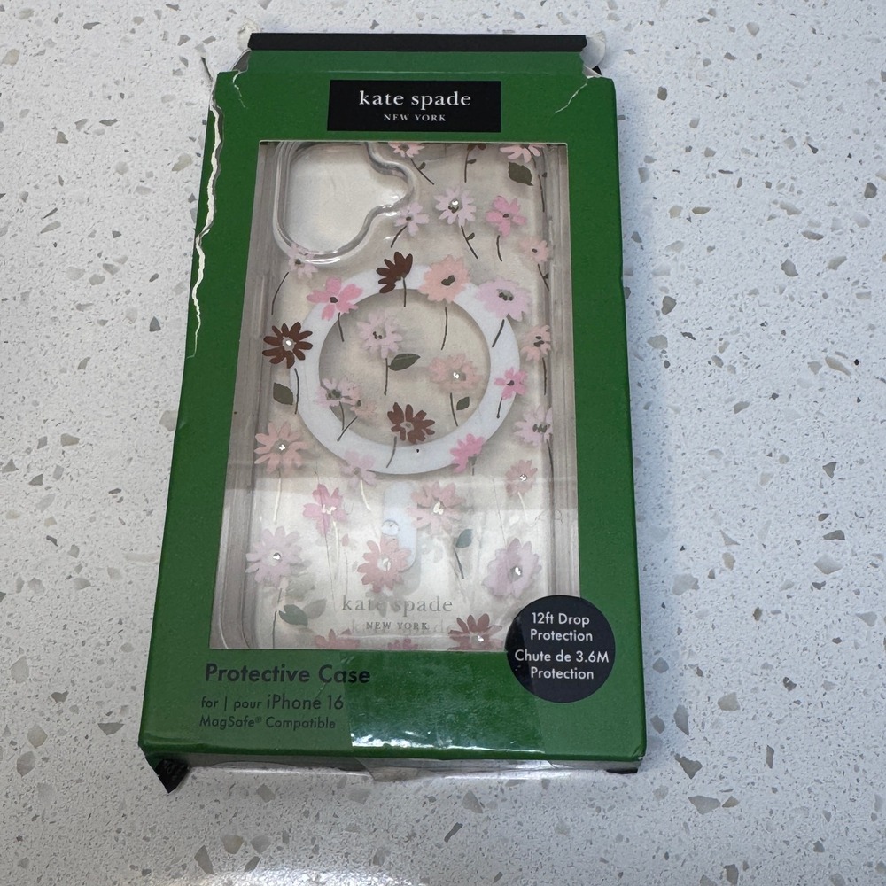 Kate Spade for iPhone 16 Case MagSafe Floral Pink Gems Protective Cover NIB